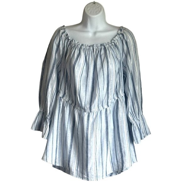 NWT Lane Bryant Linen Blend Off Shoulder Top in Blue, Silver, White - Size 14/16 - Picture 4 of 12